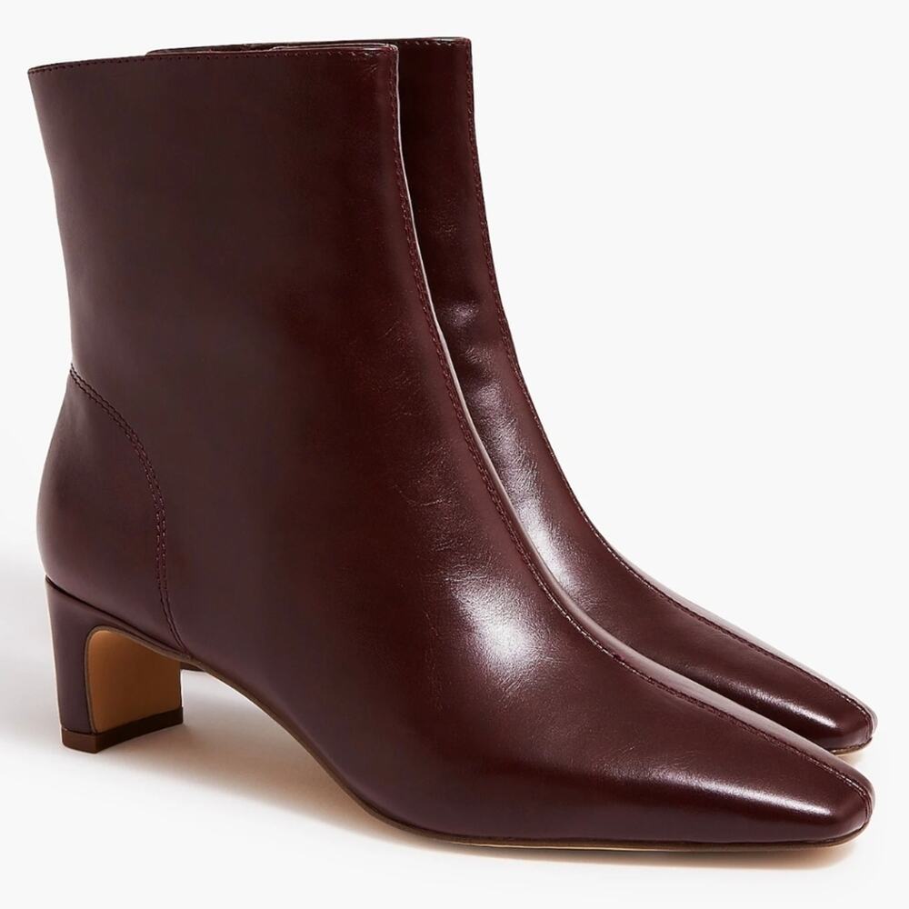 J. Crew Snip Toe Ankle Booties Rich Brown Red Leather Zip Boots Size 8 CD253 NEW